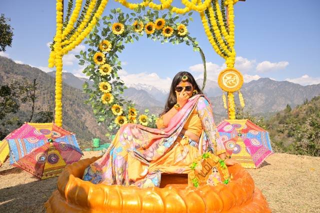 Haldi swing with marigold and sunflower decor
