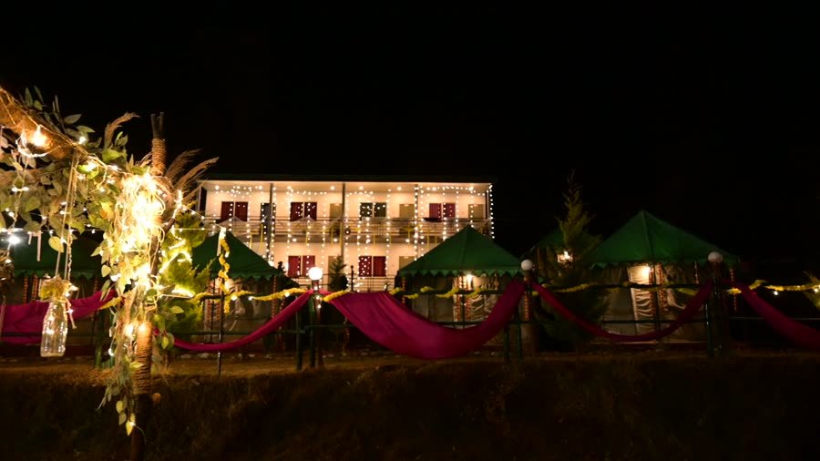 The resort lit up at night (video)